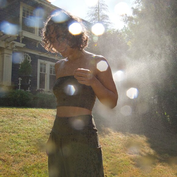 Bamboo Organic Cotton Bandeau and Wide leg "Gaia" Pants in Olive Green Set - Picture 4 of 4